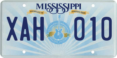 MS license plate XAH010