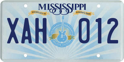 MS license plate XAH012