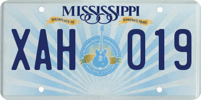 MS license plate XAH019