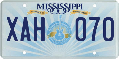 MS license plate XAH070