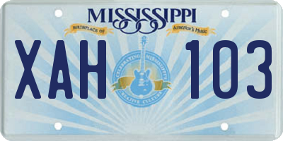 MS license plate XAH103