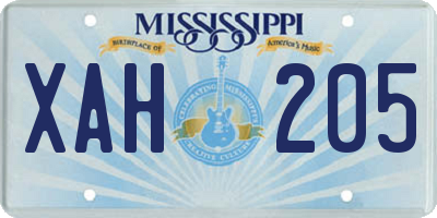 MS license plate XAH205
