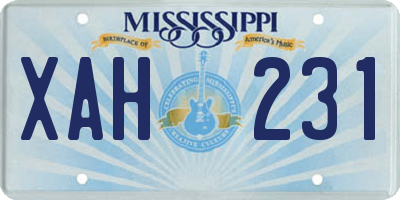 MS license plate XAH231