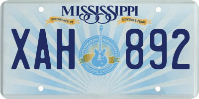 MS license plate XAH892
