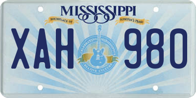 MS license plate XAH980