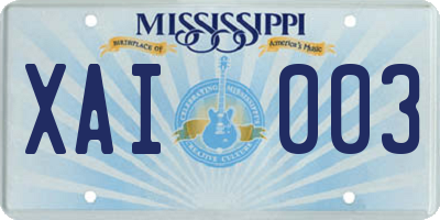 MS license plate XAI003