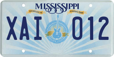 MS license plate XAI012