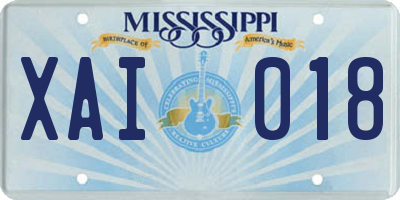 MS license plate XAI018