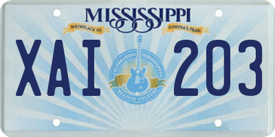 MS license plate XAI203