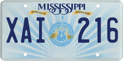 MS license plate XAI216