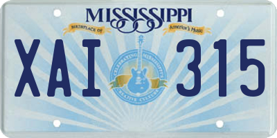 MS license plate XAI315