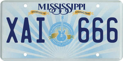 MS license plate XAI666