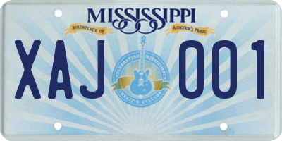 MS license plate XAJ001