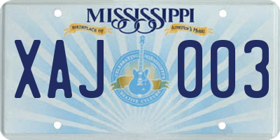 MS license plate XAJ003