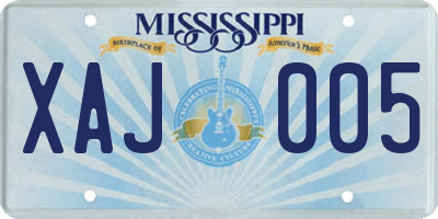 MS license plate XAJ005