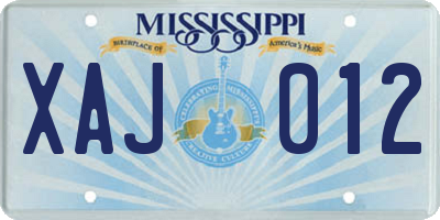 MS license plate XAJ012