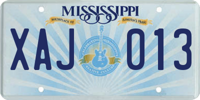 MS license plate XAJ013