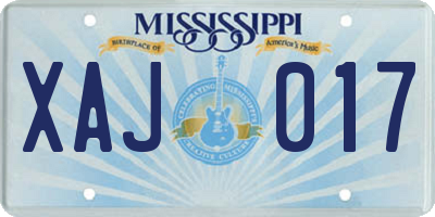 MS license plate XAJ017