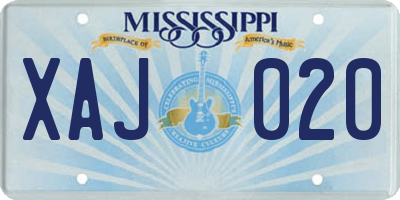 MS license plate XAJ020