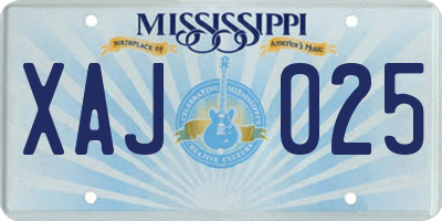 MS license plate XAJ025