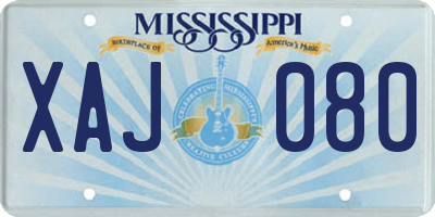 MS license plate XAJ080