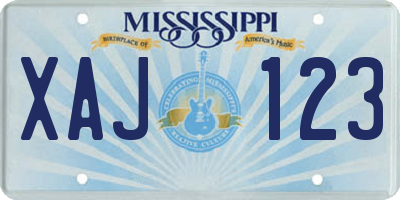 MS license plate XAJ123
