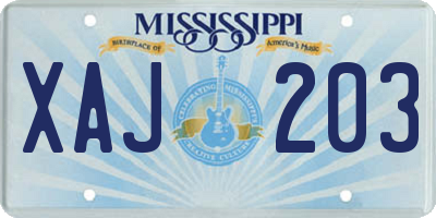 MS license plate XAJ203
