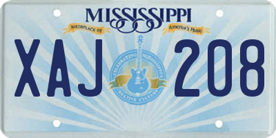 MS license plate XAJ208
