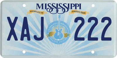 MS license plate XAJ222