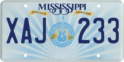 MS license plate XAJ233