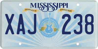 MS license plate XAJ238