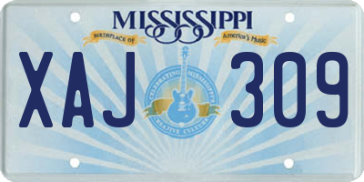 MS license plate XAJ309