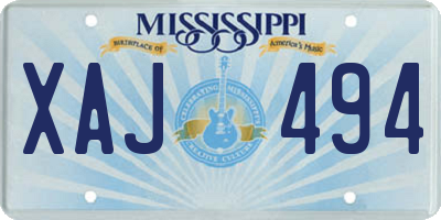 MS license plate XAJ494