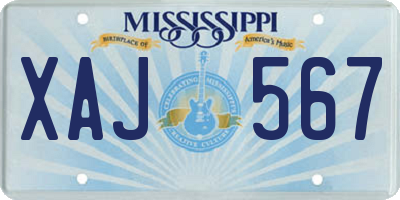 MS license plate XAJ567