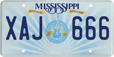 MS license plate XAJ666