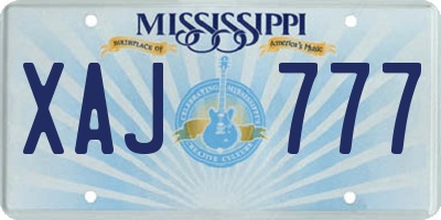 MS license plate XAJ777