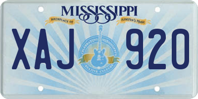 MS license plate XAJ920