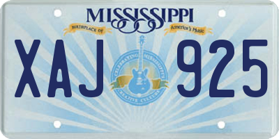 MS license plate XAJ925
