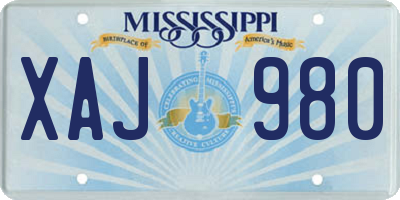 MS license plate XAJ980