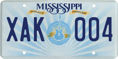 MS license plate XAK004
