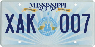 MS license plate XAK007