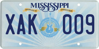 MS license plate XAK009
