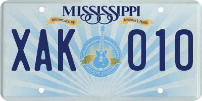 MS license plate XAK010