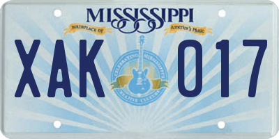 MS license plate XAK017