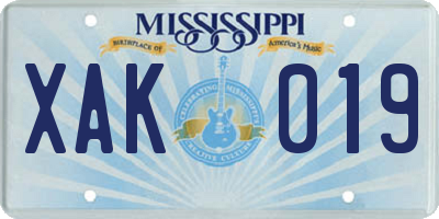 MS license plate XAK019