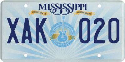 MS license plate XAK020