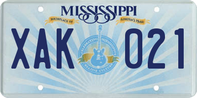 MS license plate XAK021