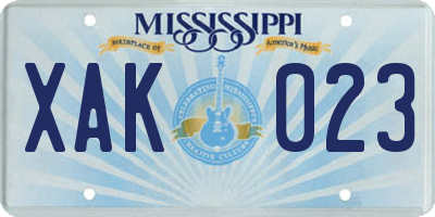 MS license plate XAK023