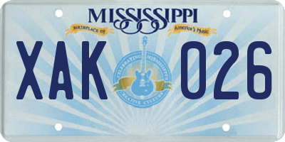 MS license plate XAK026