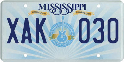 MS license plate XAK030